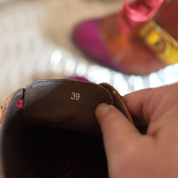 SOCOFY Multi-color  Embossed  Lace Up Ankle Retro/Vintage  Pumps  sz39 (8-8.5). - Picture 8 of 9